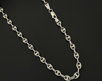 925 Sterling Silver Puffed Link Chain Necklace UNISEX Stacking Necklace 4MM Italian Made