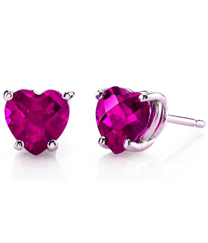 Sterling Silver Genuine Pink Sapphire Heart Cut Stud Earrings - Etsy
