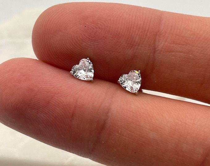 Sterling Silver White Topaz Heart Cut Crystal Stud Earrings