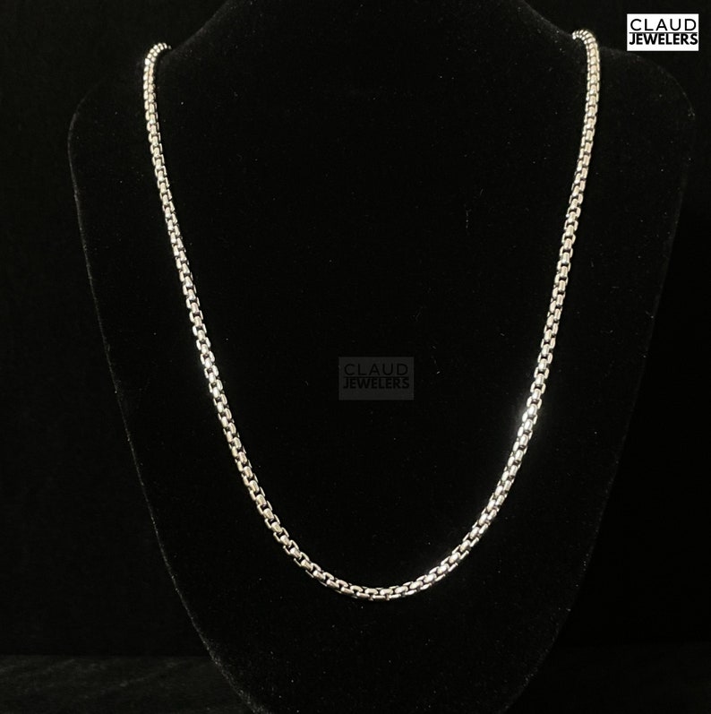 925 Sterling Silver Round Box Link Chain Necklace Men and - Etsy