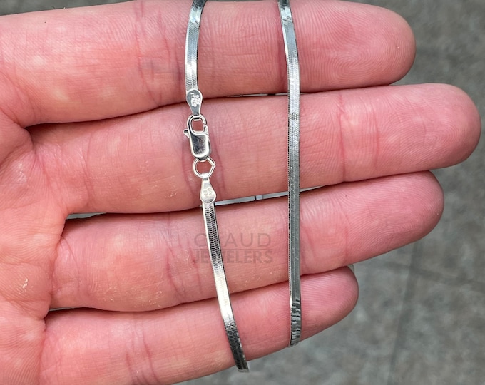 925 Solid Sterling Silver Flat Herringbone Snake Chain Necklace