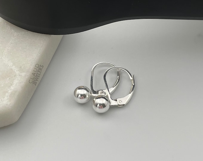 Sterling Silver Leverback Earrings, Sterling Silver Ball  Earrings, Silver Lever Back Bead Ball Earrings, Dangle Earrings