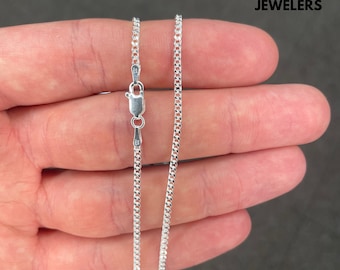 Solid 925 Sterling Silver 1.7MM Curb Link Chain Pendant Necklace Unisex