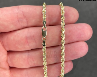 14K Solid Yellow Gold 3.5MM Rope Twisted Link Chain Necklace Italian Made  - Multiple Lengths