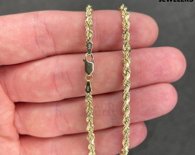 14K Solid Yellow Gold 3.5MM Rope Twisted Link Chain Necklace Italian Made  - Multiple Lengths