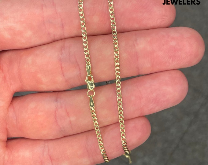 14K Solid Yellow Gold 2MM Curb Link Chain Necklace Italian Made  - Multiple Lengths