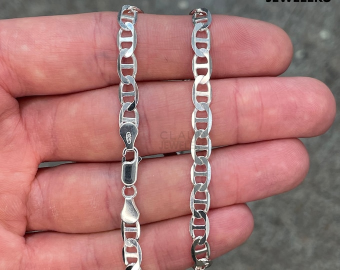 Solid 925 Sterling Silver 5MM Thick Mariner Link Chain Necklace Italian Made