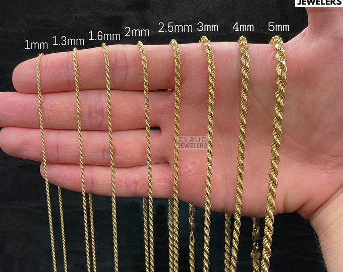 Italian Solid Sterling Silver Rope Link Chain Necklace Silver Chain 14K Yellow Gold Plated UNISEX