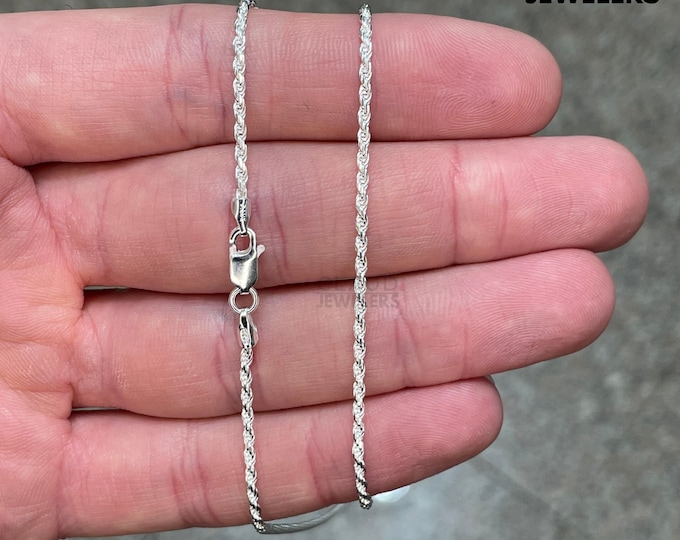 Solid 925 Sterling Silver 2MM Twisted Link Rope Chain Necklace Italian Made