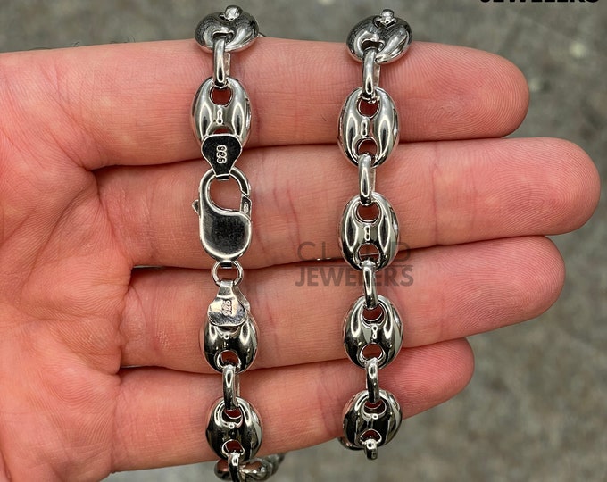 Sterling Silver Necklace, 925 Sterling Silver Puffed Link Chain Necklace UNISEX Stacking Necklace Super Thick 11MM Italian Made