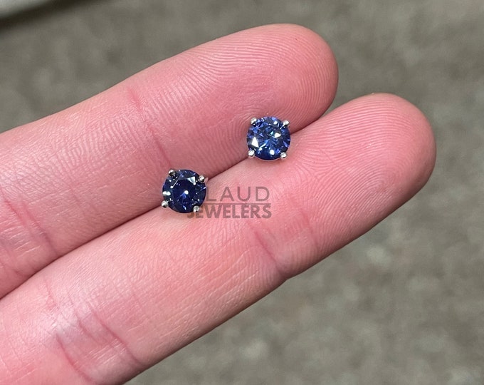 Sterling Silver Round Studs Earrings, Sterling Silver Tanzanite Earrings, Silver Gemstone Earrings, Stud Earrings
