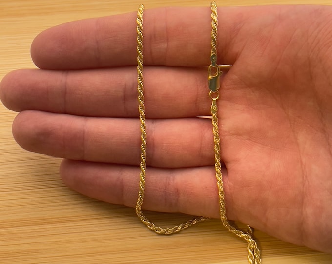 Solid 925 Sterling Silver 2.5MM Rope Chain Necklace 14K Gold Over Sterling Silver Necklace