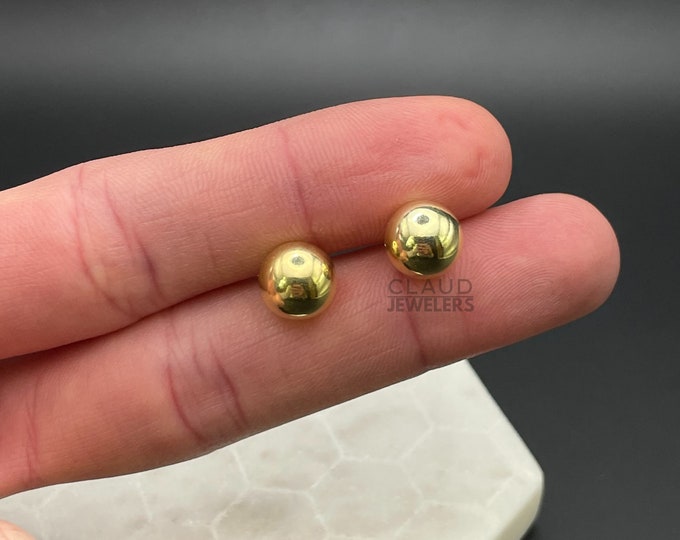 Sterling Silver 10mm Ball Studs Earrings Men Women 14K Gold Plated Earrings