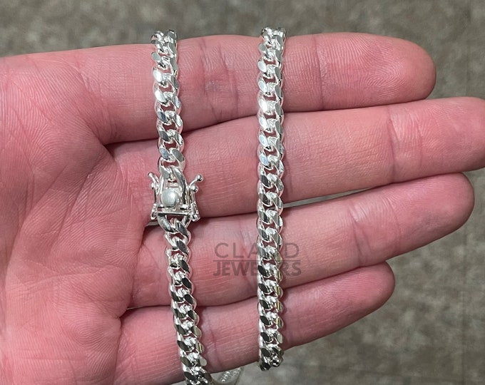 Solid 925 Sterling Silver Thick 6MM Miami Chain Necklace, Heavy Rapper Chain Necklace