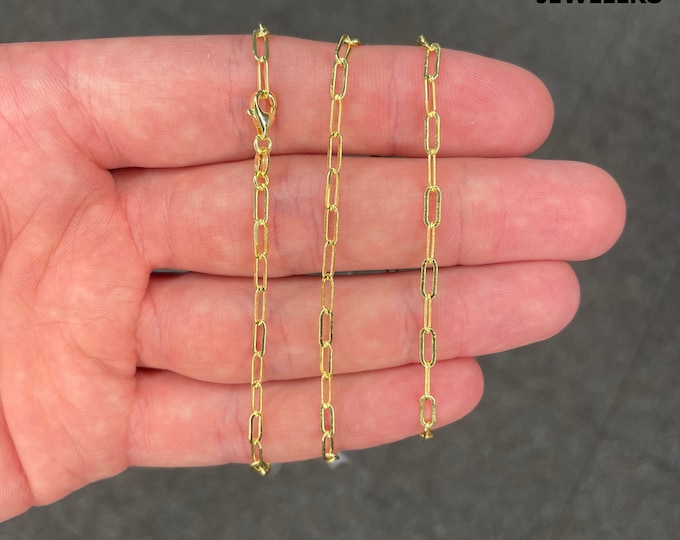 14K Gold Over 925 Sterling Silver 1.5MM Paper Clip Link Chain Necklace