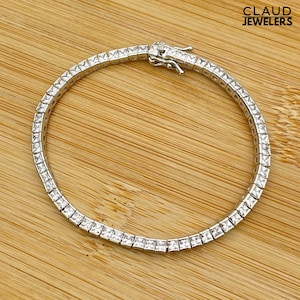 14K White Plated Square Cut Tennis Bracelet 3MM Cubic Zirconia Tennis Bracelet