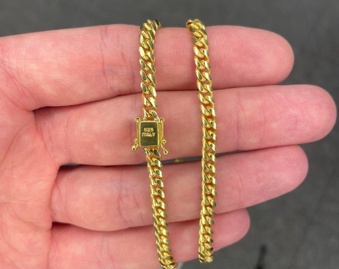 14K Gold Over Solid 925 Sterling Silver 3.5MM Thick Curb Link Chain Necklace Italian Made