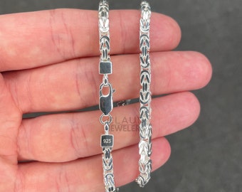 Solid 925 Sterling Silver 4MM Byzantine Link Chain Pendant Necklace Adult And Kids UNISEX