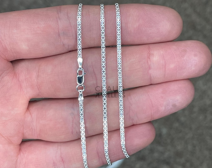 Solid 925 Sterling Silver 1.5MM Bismark Link Chain Necklace Thin Sterling Silver Necklace