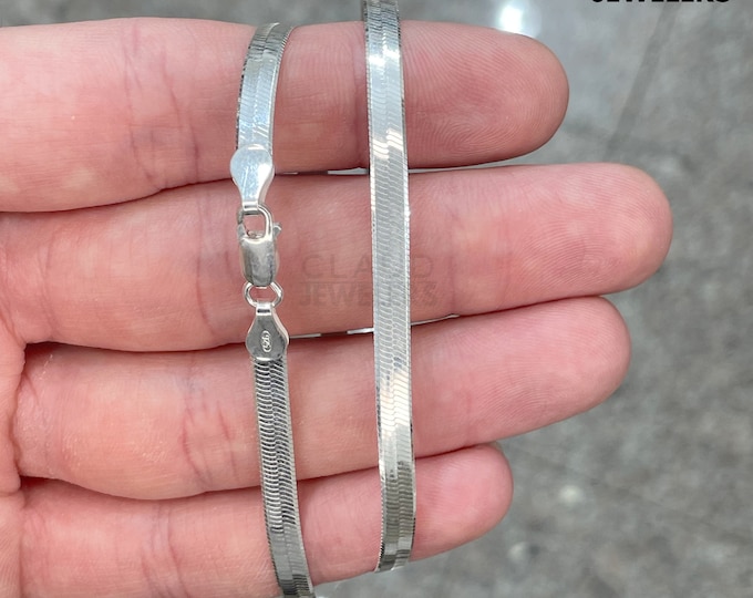 925 Solid Sterling Silver Flat Herringbone Snake Chain Necklace 4.5mm