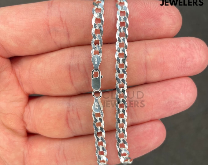 Solid 925 Sterling Silver 4.5MM Diamond Cut Curb Chain Necklace UNISEX Necklace