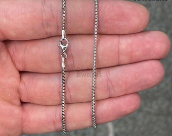 925 Sterling Silver Round Box Link Chain Necklace Men And Women 1.3mm