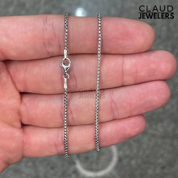 925 Sterling Silver Round Box Link Chain Necklace Men and Women