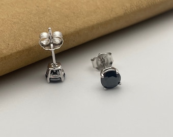 Sterling Silver Created Black Onyx Round Cut Studs Earrings Men And Women