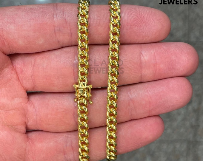 Hollow 925 Sterling Silver 5MM Thick Miami Cuban Link Chain Necklace Italian Made 14K Gold Plated Light-Weight Sterling Silver Necklace