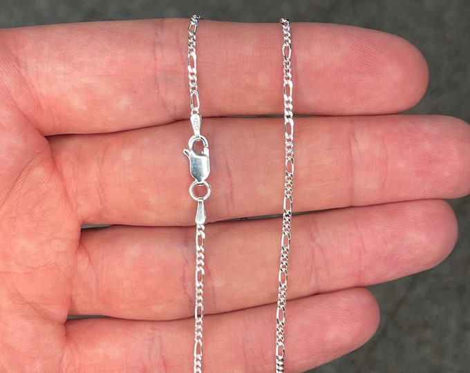 Solid 925 Sterling Silver 1.7MM Thin Figaro Link Chain Pendant Necklace Adult And Kids