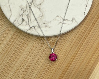 Solid 925 Sterling Silver Natural Ruby Pendant Necklace, Natural Gemstone, Silver Necklace