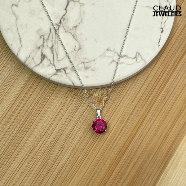 Solid 925 Sterling Silver Natural Ruby Pendant Necklace, Natural Gemstone, Silver Necklace