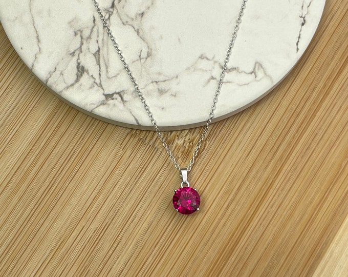 Solid 925 Sterling Silver Natural Ruby Pendant Necklace, Natural Gemstone, Silver Necklace