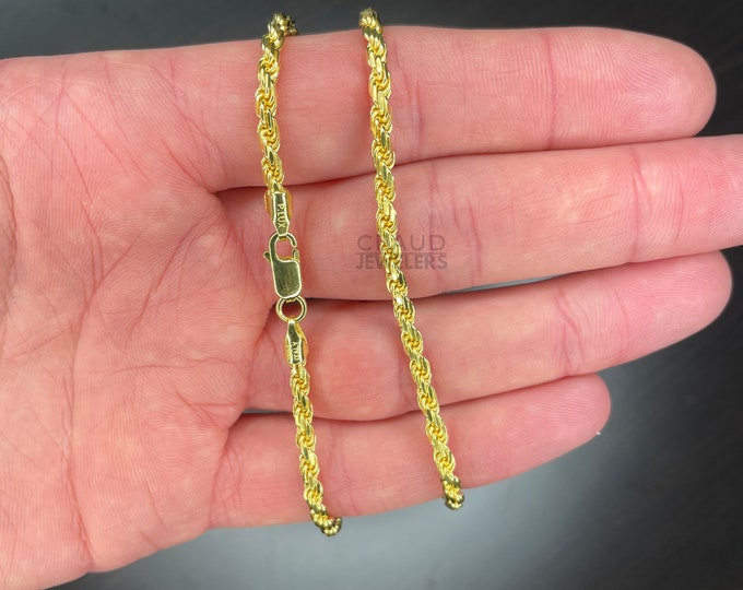 925 Sterling Silver Rope Link Chain Necklace UNISEX Stacking Necklace 3.5MM Italian Made - 14K Gold Plated Over Sterling Silver 925