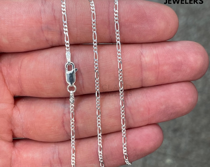 Solid 925 Sterling Silver 1.7MM Figaro Link Chain Necklace Unisex Necklace
