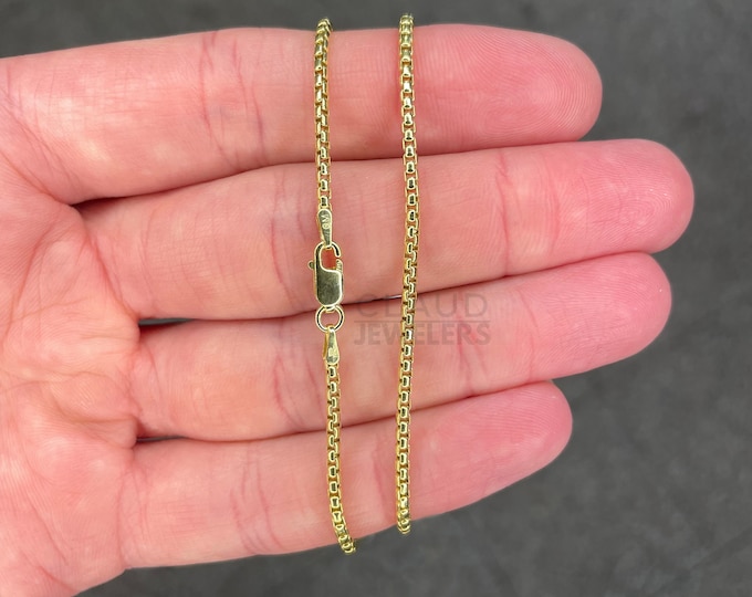 Italian Sterling Silver 1.5MM Round Box Link Chain Necklace Silver Chain 925 UNISEX, 14K Gold Plated Sterling Silver 925 Necklace