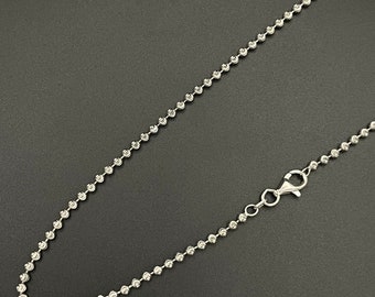 Solid 925 Sterling Silver 2MM Diamond Cut Bead ball Chain Necklace