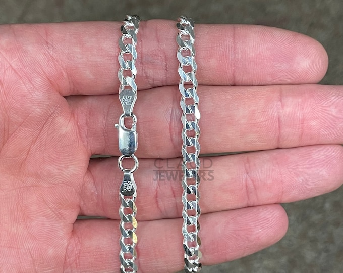Solid 925 Sterling Silver 5MM Thick Curb Link Chain Necklace Italian Made Silver
