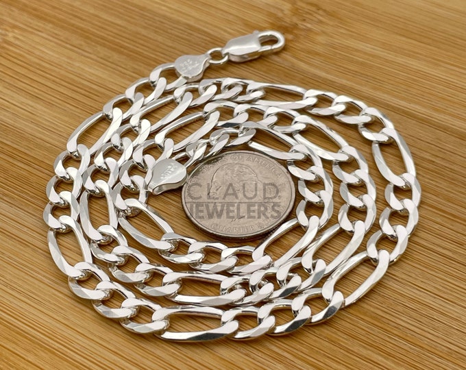 Solid 925 Sterling Silver Thick 8MM Figaro Link Chain Necklace