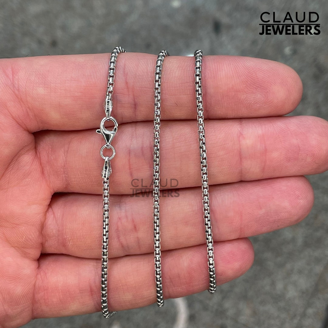 4mm Silver Chain Men Solid 925 Sterling Silver Round Box Link Chain - 4mm Strong Everyday Necklace Sturdy Silver Link Chain