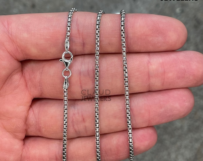 925 Sterling Silver Round Box Link Chain Necklace Men And Women 925 Silver Necklace