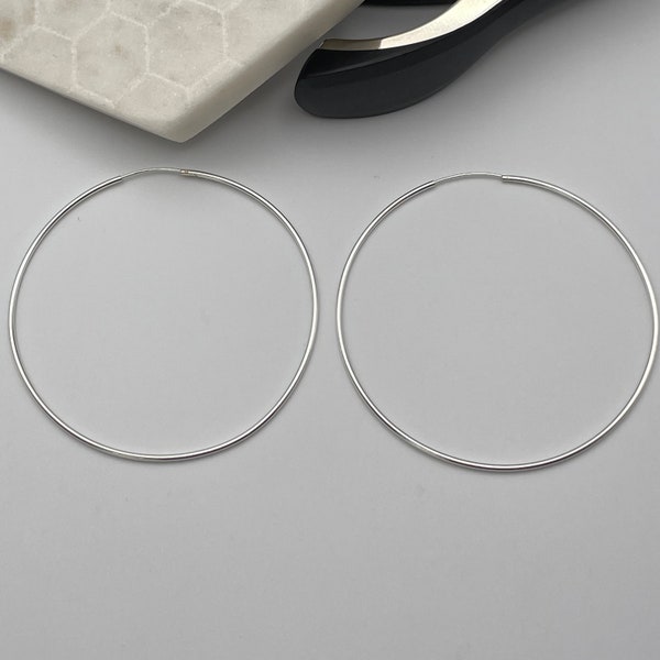 925 Solid Sterling Silver Large 60MM Endless Hoop Earrings, Unisex Hoop Earrings, 925 Silver Hoops