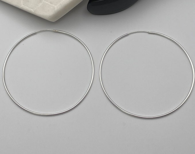 925 Solid Sterling Silver Large 60MM Endless Hoop Earrings, Unisex Hoop Earrings, 925 Silver Hoops