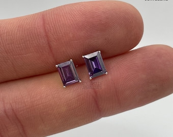 Sterling Silver Created Purple Amethyst Gemstone Studs Earrings