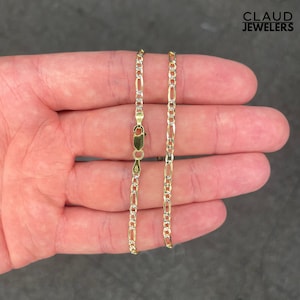 Solid 925 Sterling Silver Two Tone Figaro Link Chain Necklace UNISEX - Multiple Lengths