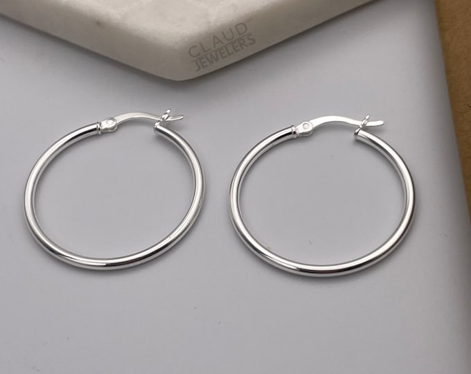 925 Sterling Silver 20MM Classic French Lock Hoop Earrings