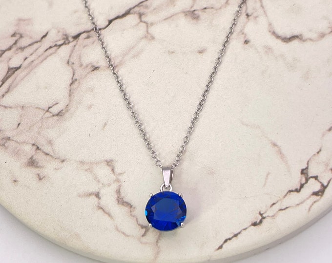 Solid 925 Sterling Silver Natural Blue Sapphire Pendant Necklace, Natural Gemstone, Silver Necklace