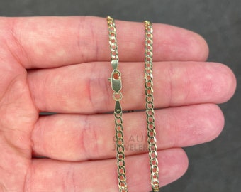 14K Solid Yellow Gold 3MM Curb Link Chain Necklace Italian Made  - Multiple Lengths