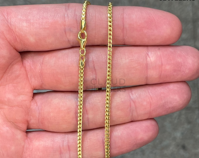 14K Yellow Gold Plated Sterling Silver 2MM Franco Link Chain Necklace Italian Made - Sterling Silver 925 Chain Necklace  - Multiple Lengths