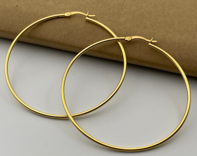 Sterling Silver 50MM Hoop Earrings Unisex 925 Silver Hoops 14K Gold Plated Hoops